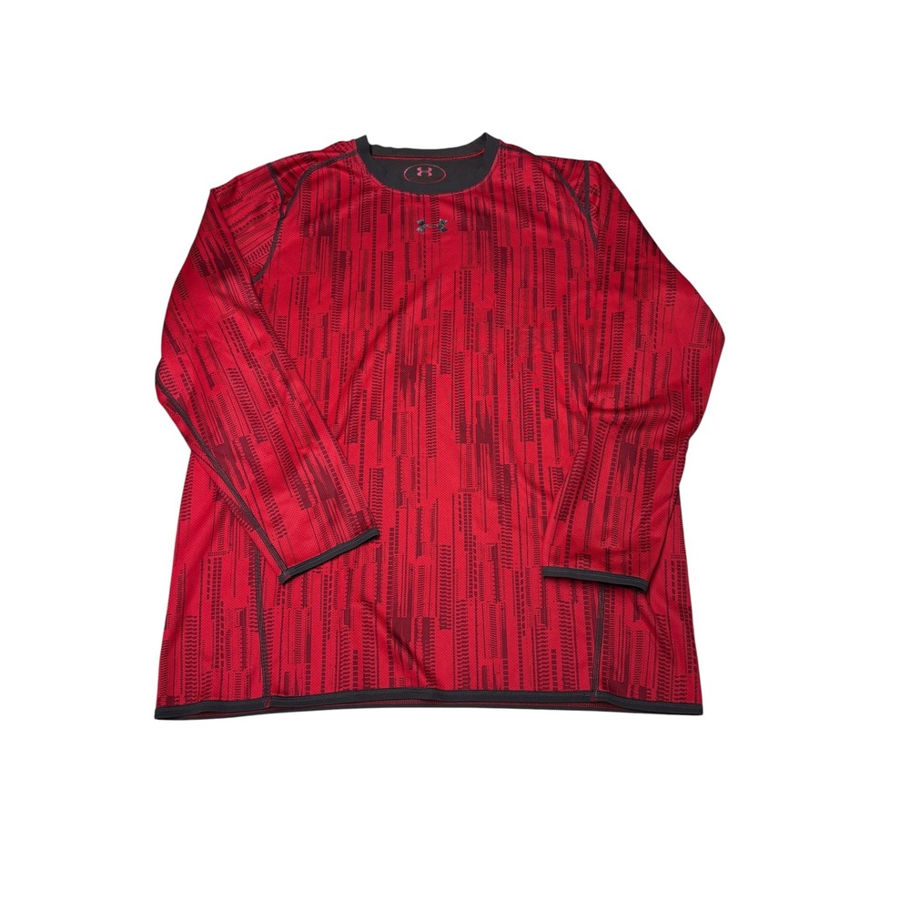 Under Armour Mens HeatGear Long Sleeve Shirt Red Black Glitch Pattern XL